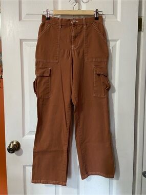 Burnt Orange Wide-Leg Cargo Pants
